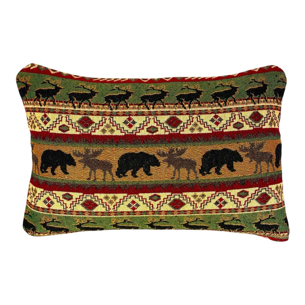 Rustic Wildlife Bear Moose Elk Tapestry‎ Pillow Cover 17x11 Cabin Decor